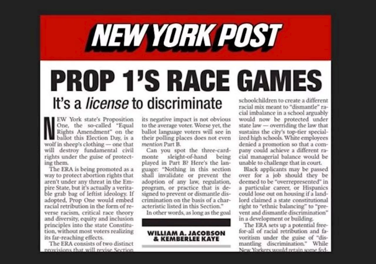 NY Equal Rights Amendment Ballot Initiative “Sets Up … Racial Retribution and Favoritism Under the Guise of ‘Dismantling Discrimination’”,