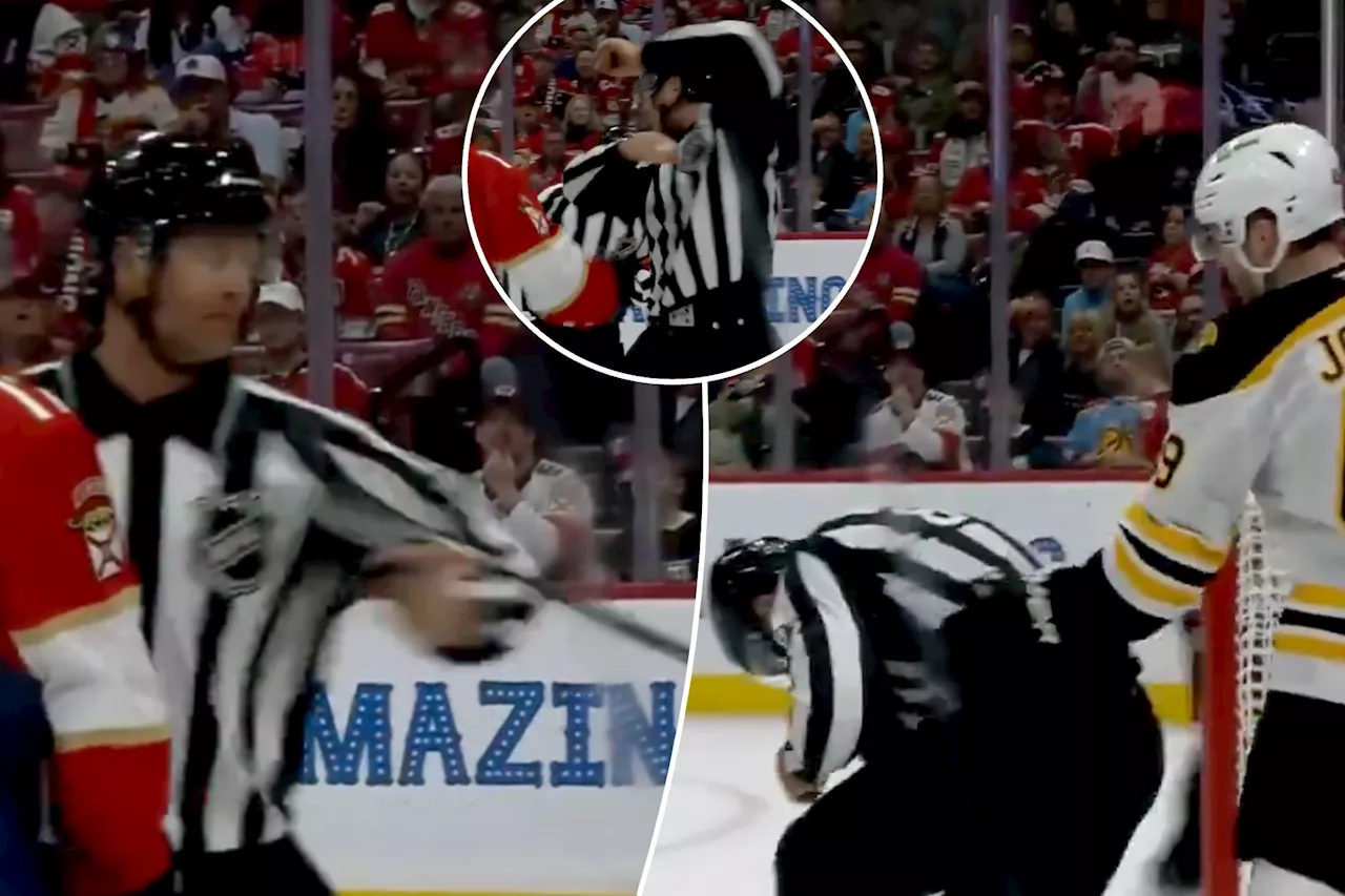 Bruins' Max Jones accidentally slashes ref in wild season opener against Panthers