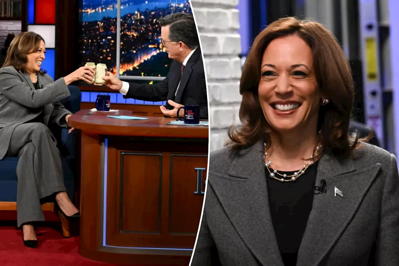 Kamala Harris takes a sip of Miller High Life with Stephen Colbert during ‘Late Show’ appearance: 'The vibe election'