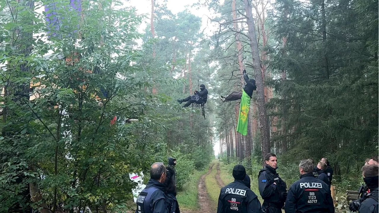 Aktivisten besetzen Bagger bei Tesla-Werk in Grünheide