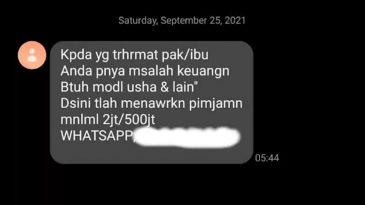 Waspada Tawaran Pinjol Lewat SMS Atau WhatsApp, Ini 3 Tindakan yang Harus Dilakukan