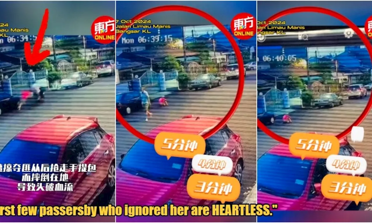 M'sians Outraged by Passersby Who Ignored Injured & Bleeding 78yo Snatch Thief Victim in Bangsar