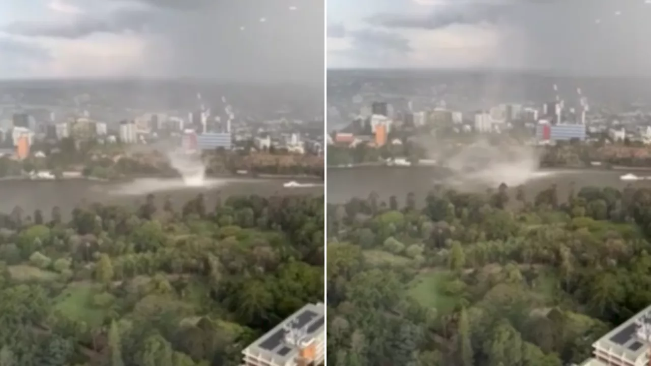 Wild scenes as ‘tornado’ forms over Brisbane River near Kangaroo Point