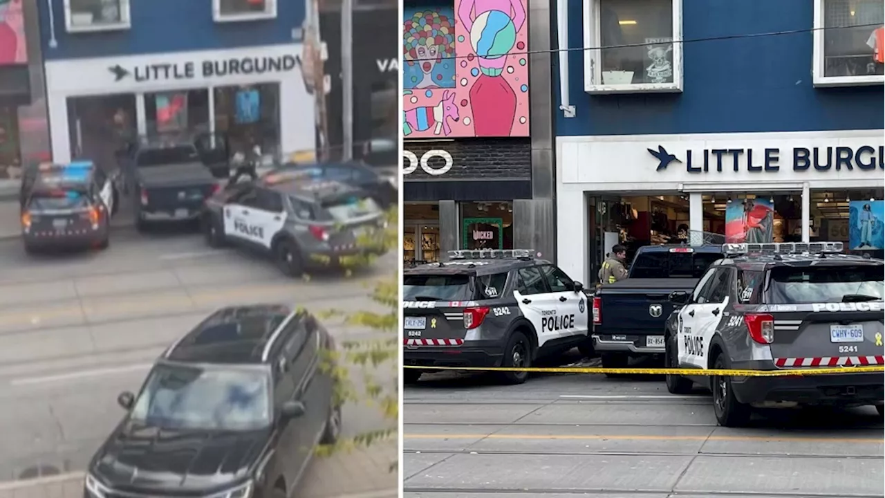 Video shows Toronto police chase one person after alleged stolen truck crashes into downtown store