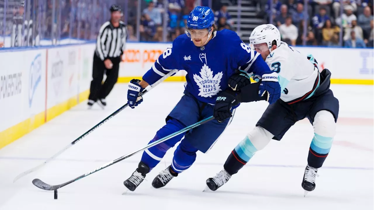 William Nylander scores twice, Maple Leafs down Kraken 4-1