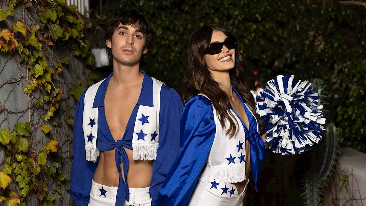 Kaia Gerber puts on a racy display as a Dallas Cowboys cheerleader as she joins Hailey Bieber, Cara...