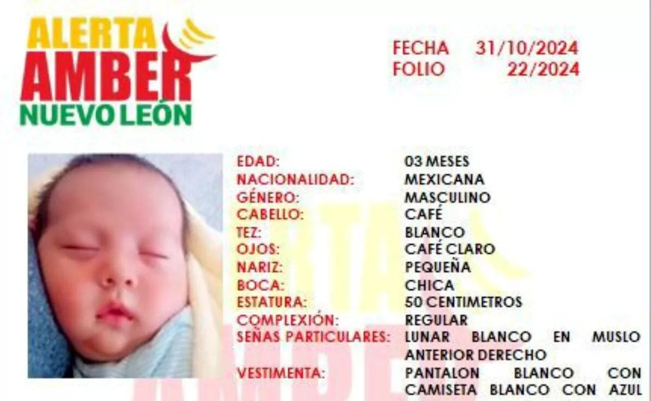 Activan Alerta Amber por robo de bebé de 3 meses en Escobedo, Nuevo León