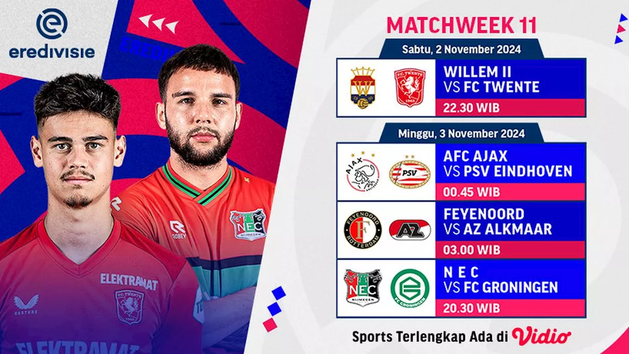 Jadwal dan Live Streaming Eredivisie 2024/2025 Matchweek 11 di Vidio