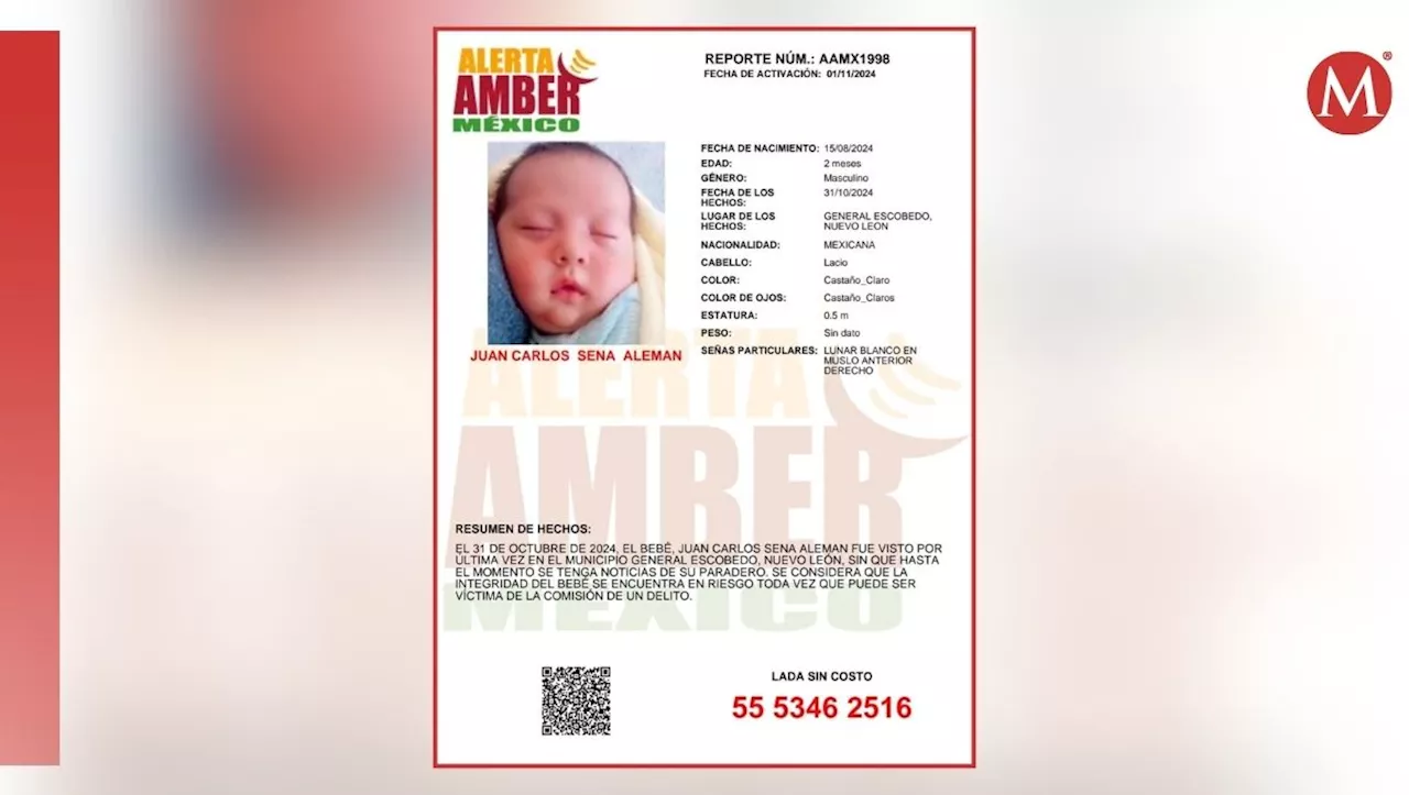 Activan Alerta Amber en todo el país por bebé de tres meses sustraído en Escobedo, NL