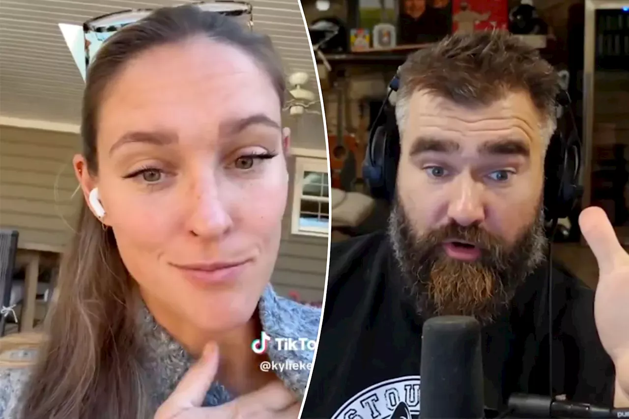 Kylie Kelce doesn't seem pleased with Jason Kelce's 'dumbass' relationship advice from podcast