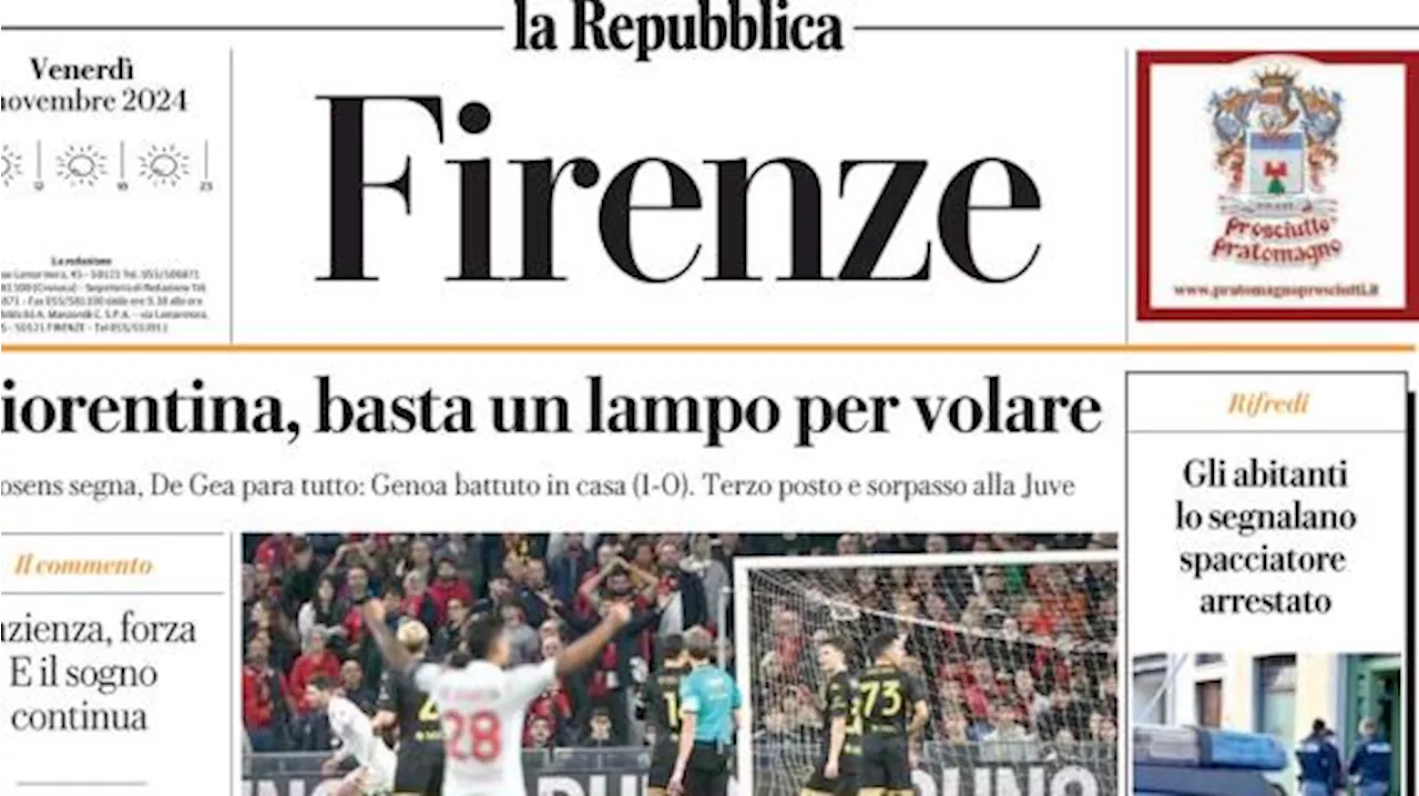 Repubblica (ed. Firenze) sui viola: 'Fiorentina, basta un lampo per volare'