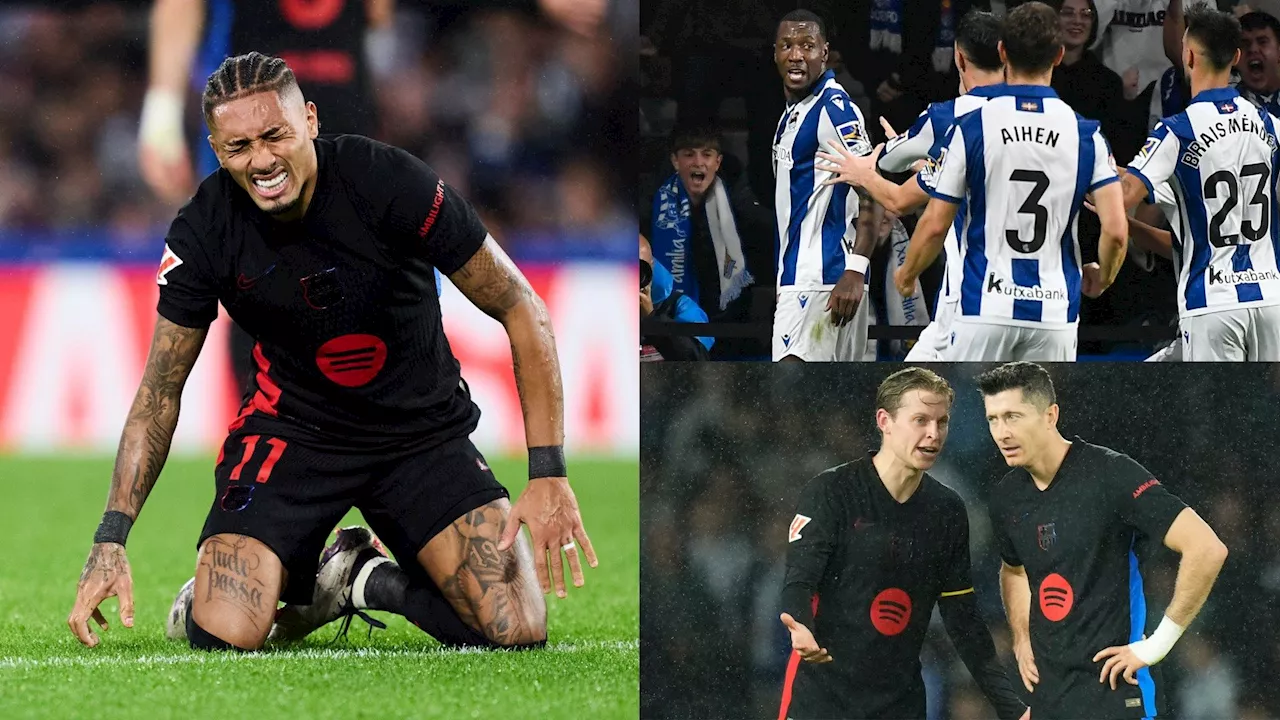 Barcelona player ratings vs Real Sociedad: Injured Lamine Yamal sorely missed as woeful La Liga leaders suffer shock defeat at Real Sociedad after Robert Lewandowski VAR controversy