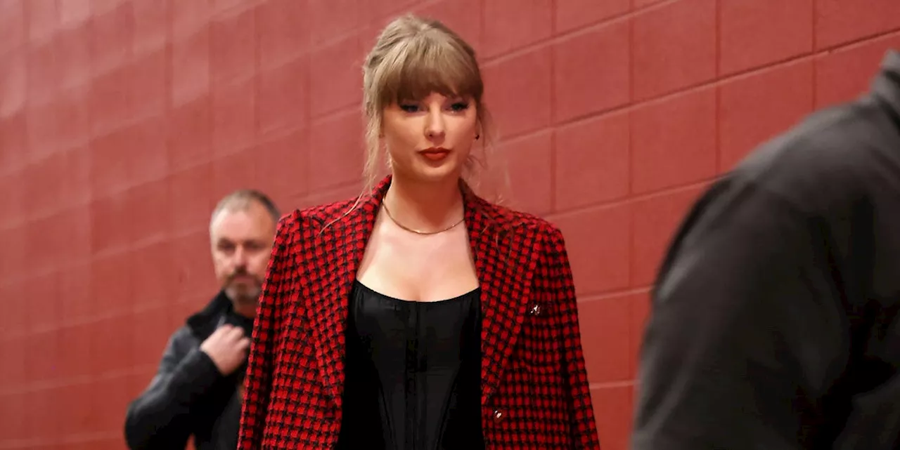 Taylor Swift Elevates Her Game-Day Look With a Checkered Versace Skirt Suit