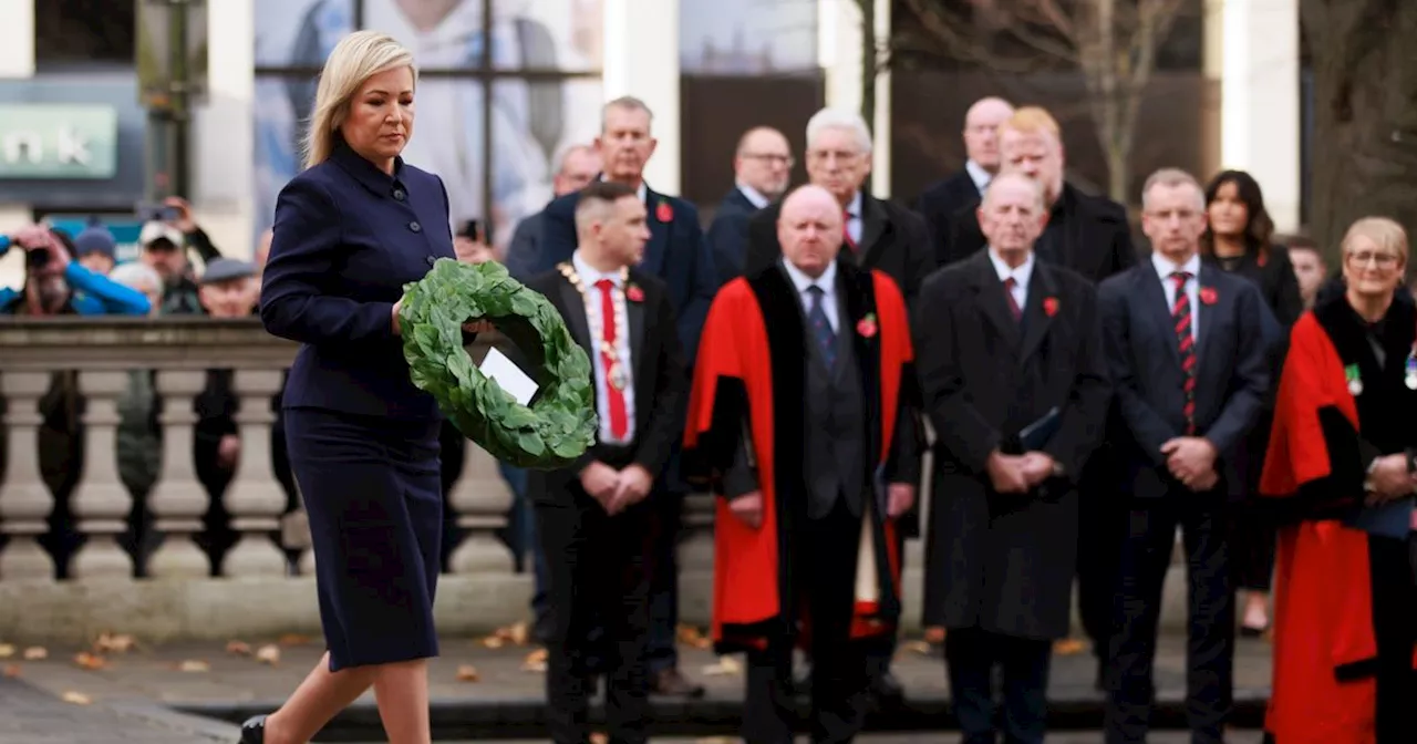 Michelle O’Neill lays wreath at Cenotaph in Belfast on Remembrance Sunday