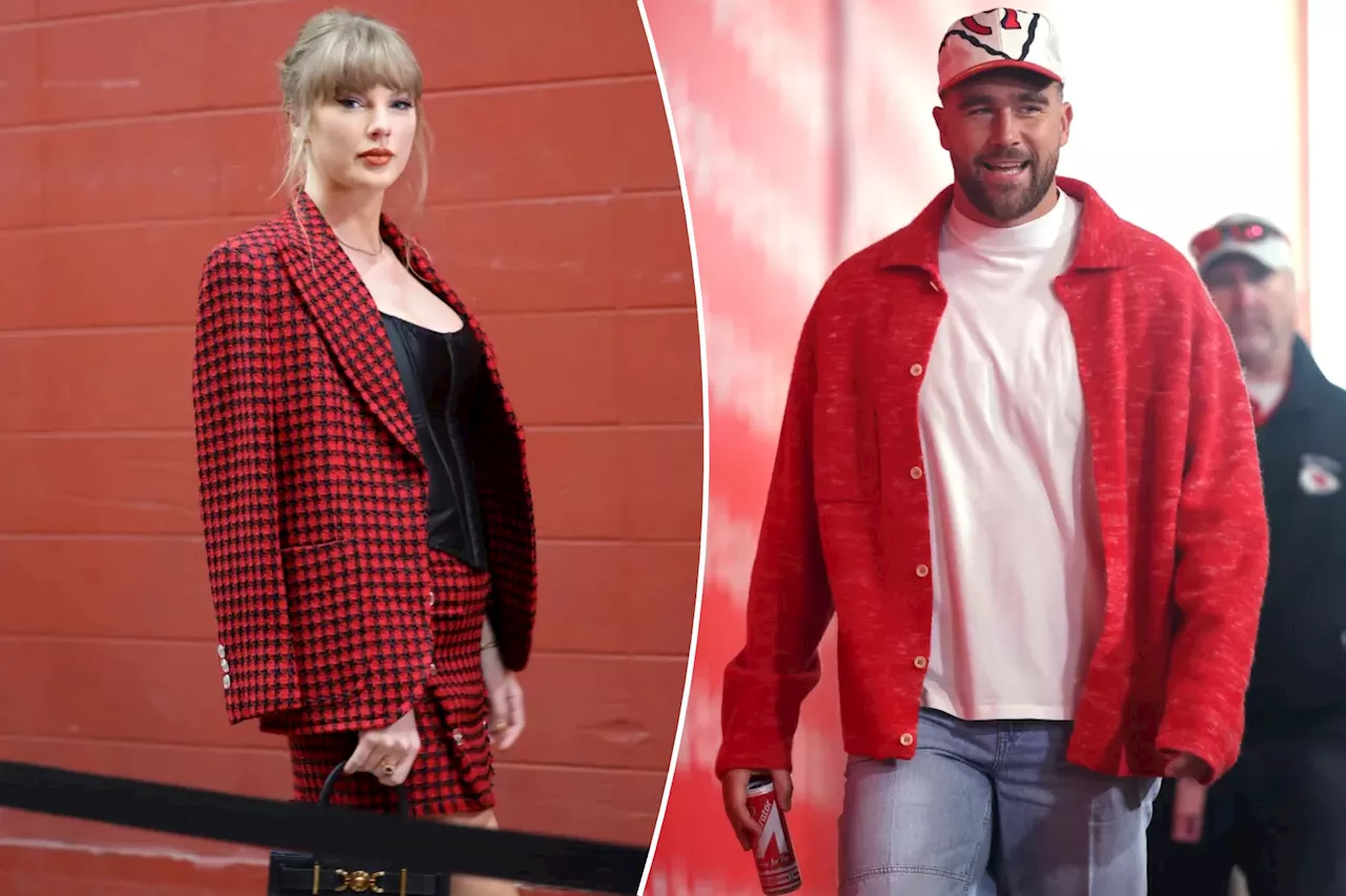 Taylor Swift and boyfriend Travis Kelce match in red for Chiefs vs. Broncos