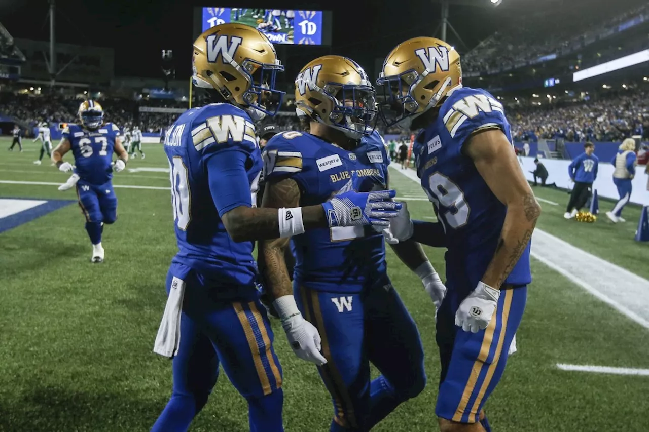 Blue Bombers overpower Roughriders 38-22, advance to Grey Cup