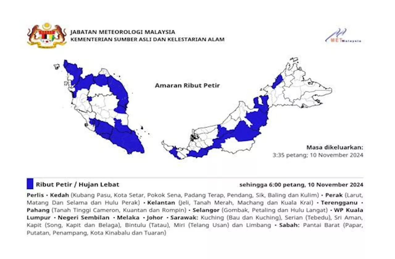 MetMalaysia: Thunderstorms, heavy rain predicted for parts of country until 6pm today