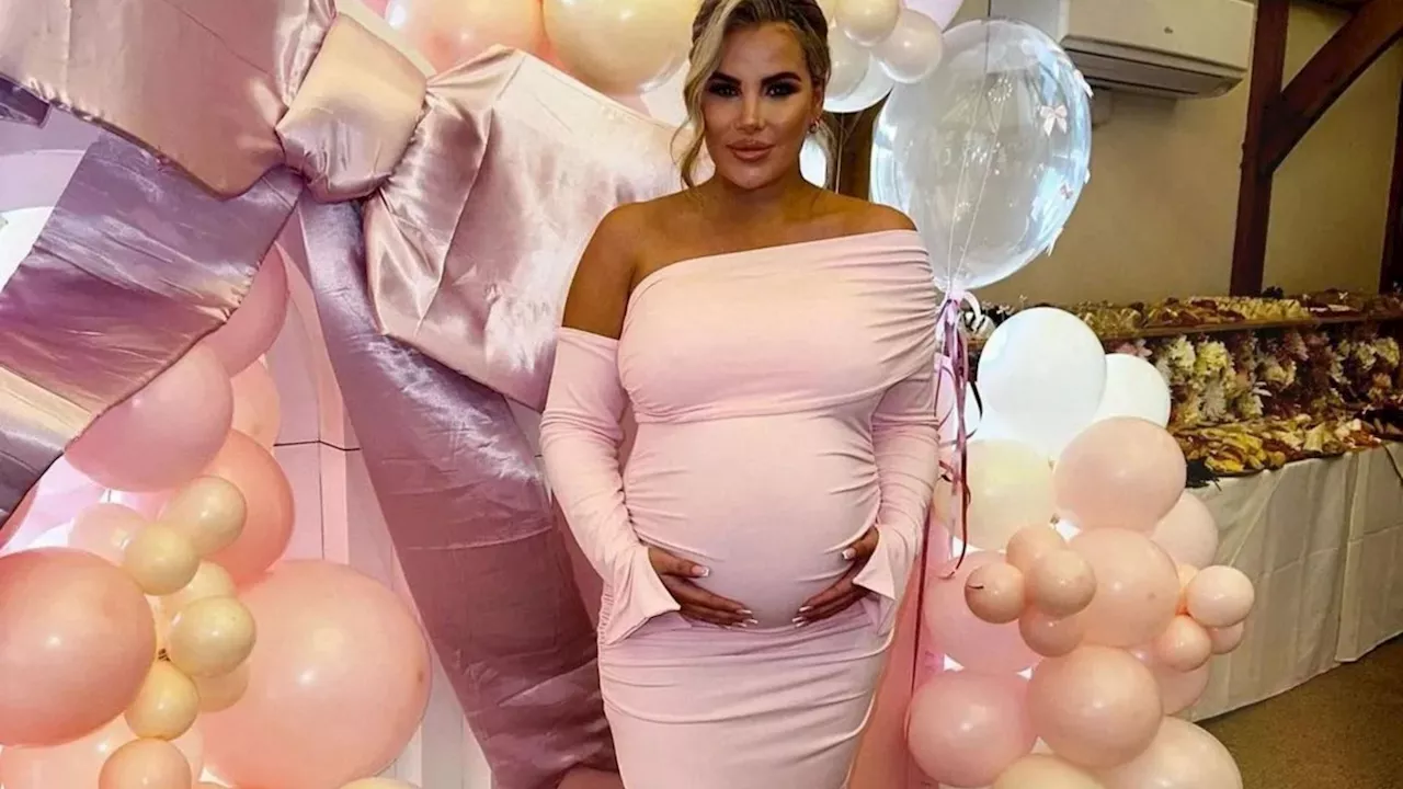 Pregnant Georgia Kousoulou shows off her huge bump in skin tight pink dress at baby shower with Towie pals...