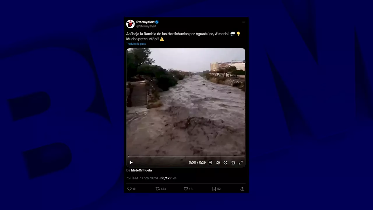 Inondations en Espagne: les images des crues qui touchent la région d'Almeria