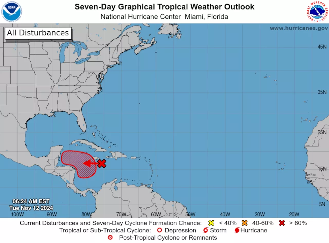 High chance of tropical depression forming soon in the Caribbean