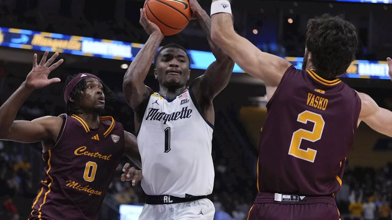 Mitchell scores 17 as No. 15 Marquette outlasts Central Michigan 70-62