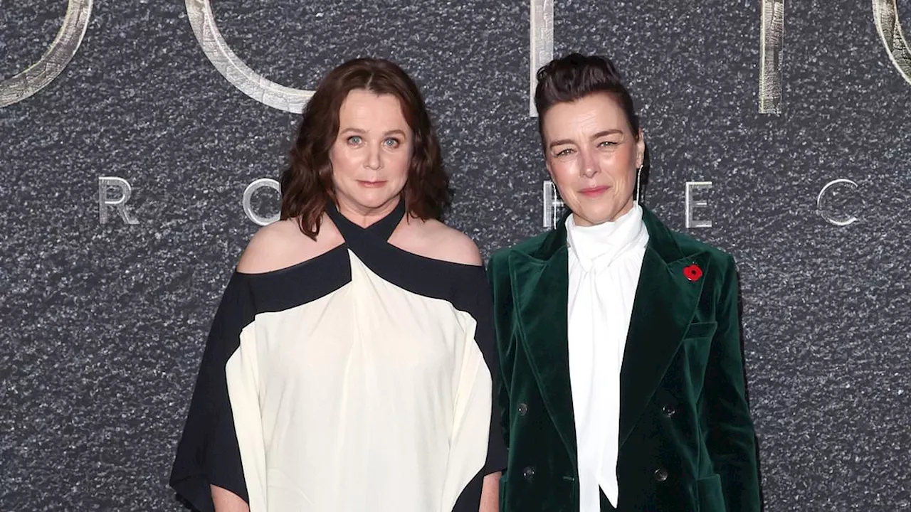 Emily Watson catches the eye in a graphic gown as she joins chic co-star Olivia Williams at VIP...