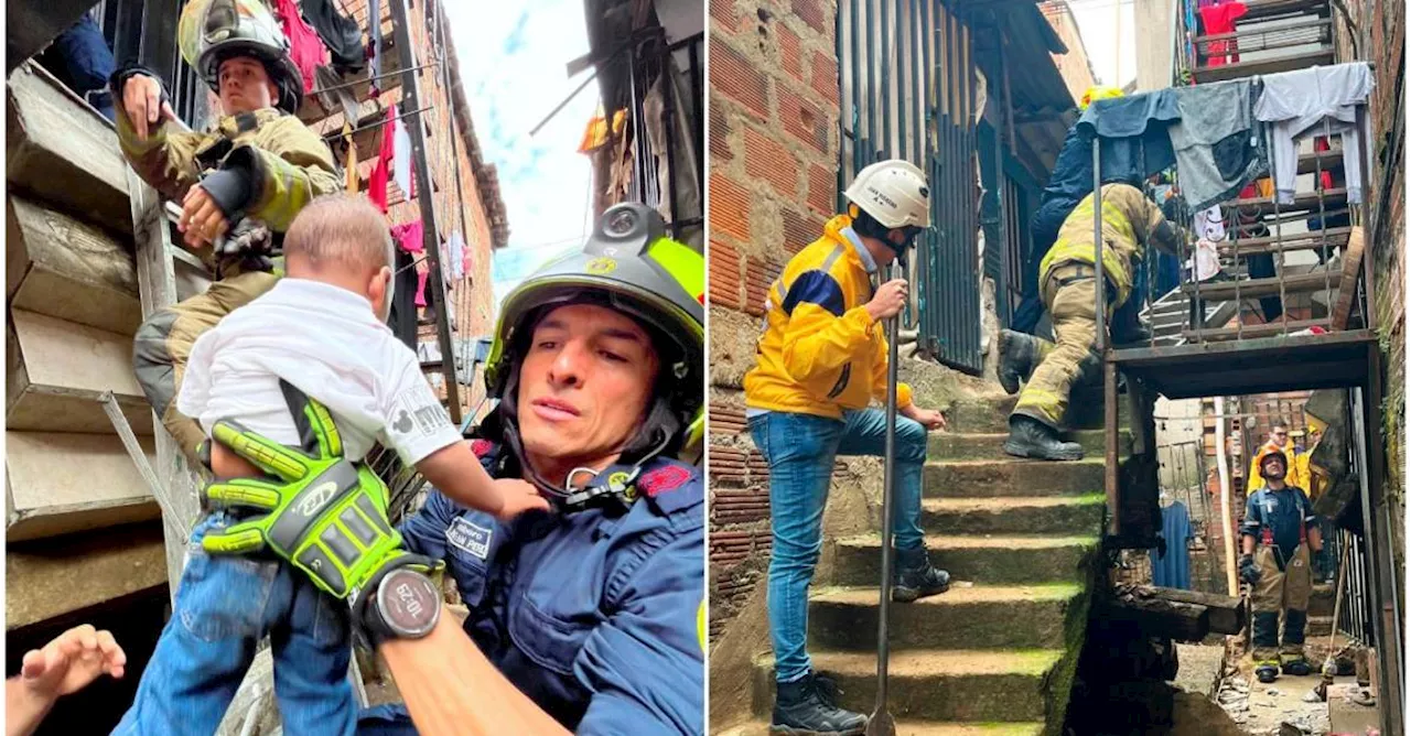 Cuatro niños fueron rescatados tras el colapso de unas escaleras en Santa Cruz en Medellín