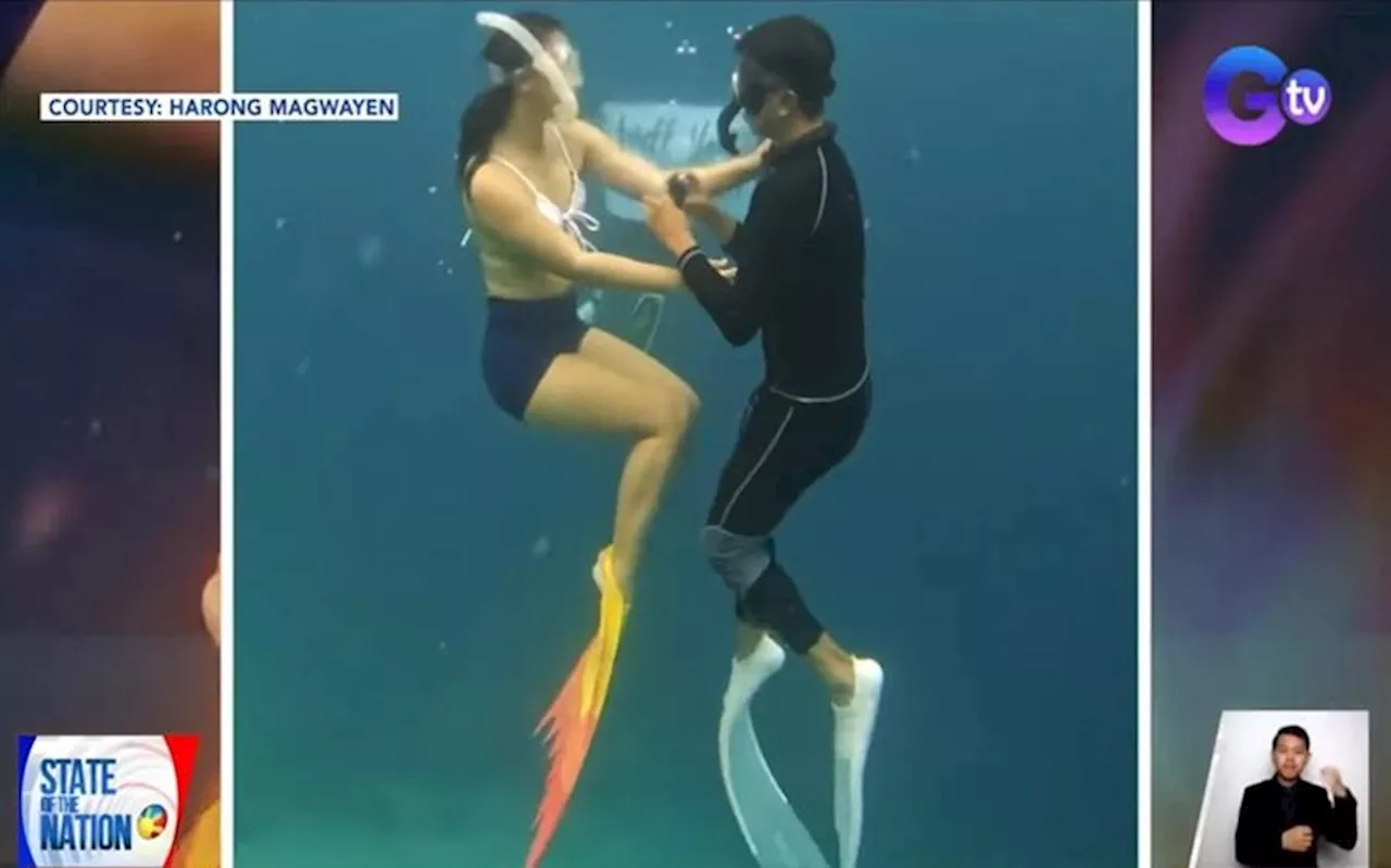 Lalaking nag-propose sa nobya sa ilalim ng dagat, nahulog niya ang singsing sa tuwa