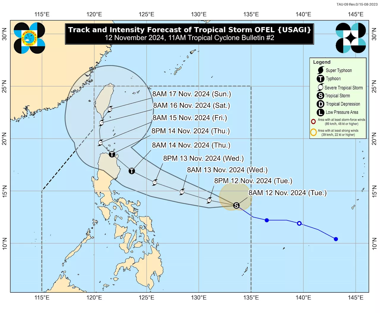 Ofel slightly intensifies as it moves over Philippine Sea