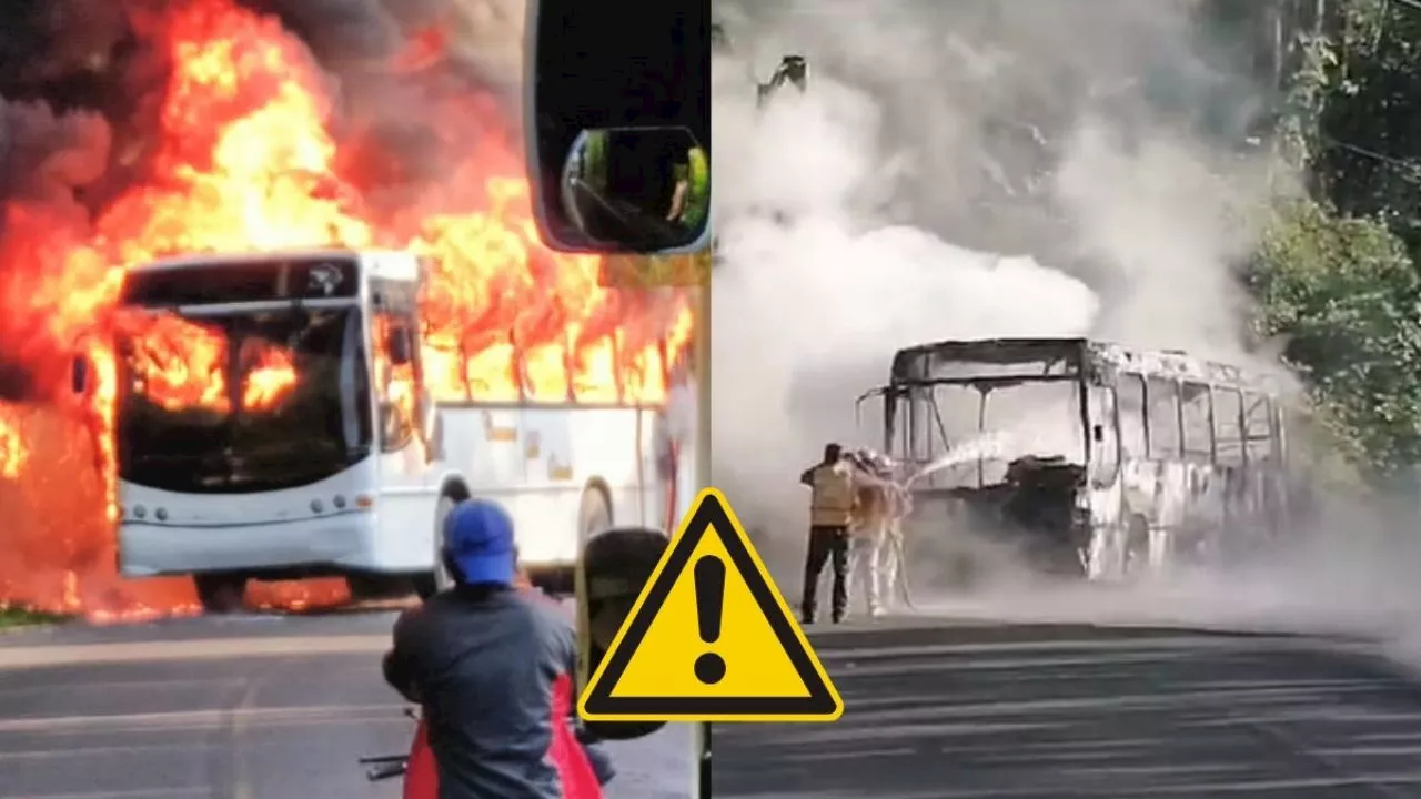 VIDEO: Fuerte incendio consume autobús de pasajeros en carretera Atoyac