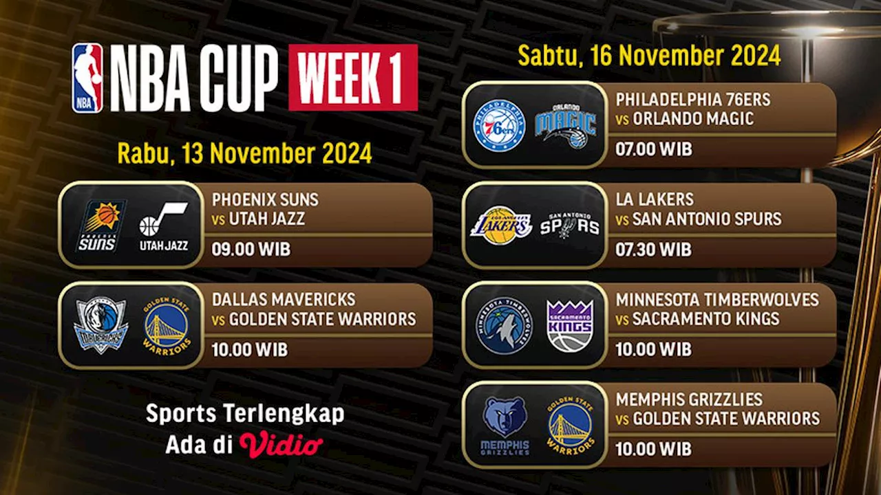 Jadwal dan Link Live Streaming NBA Cup 2024 Pekan Ini di Vidio