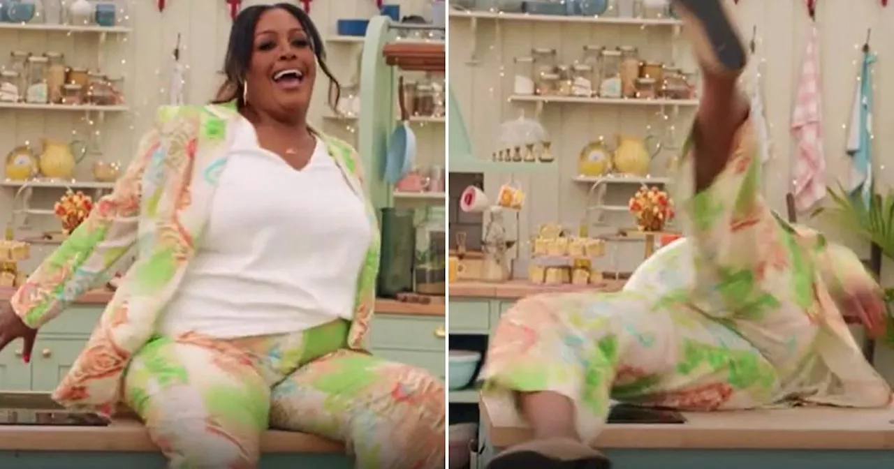 Watch moment Alison Hammond dramatically falls off Bake Off worktop