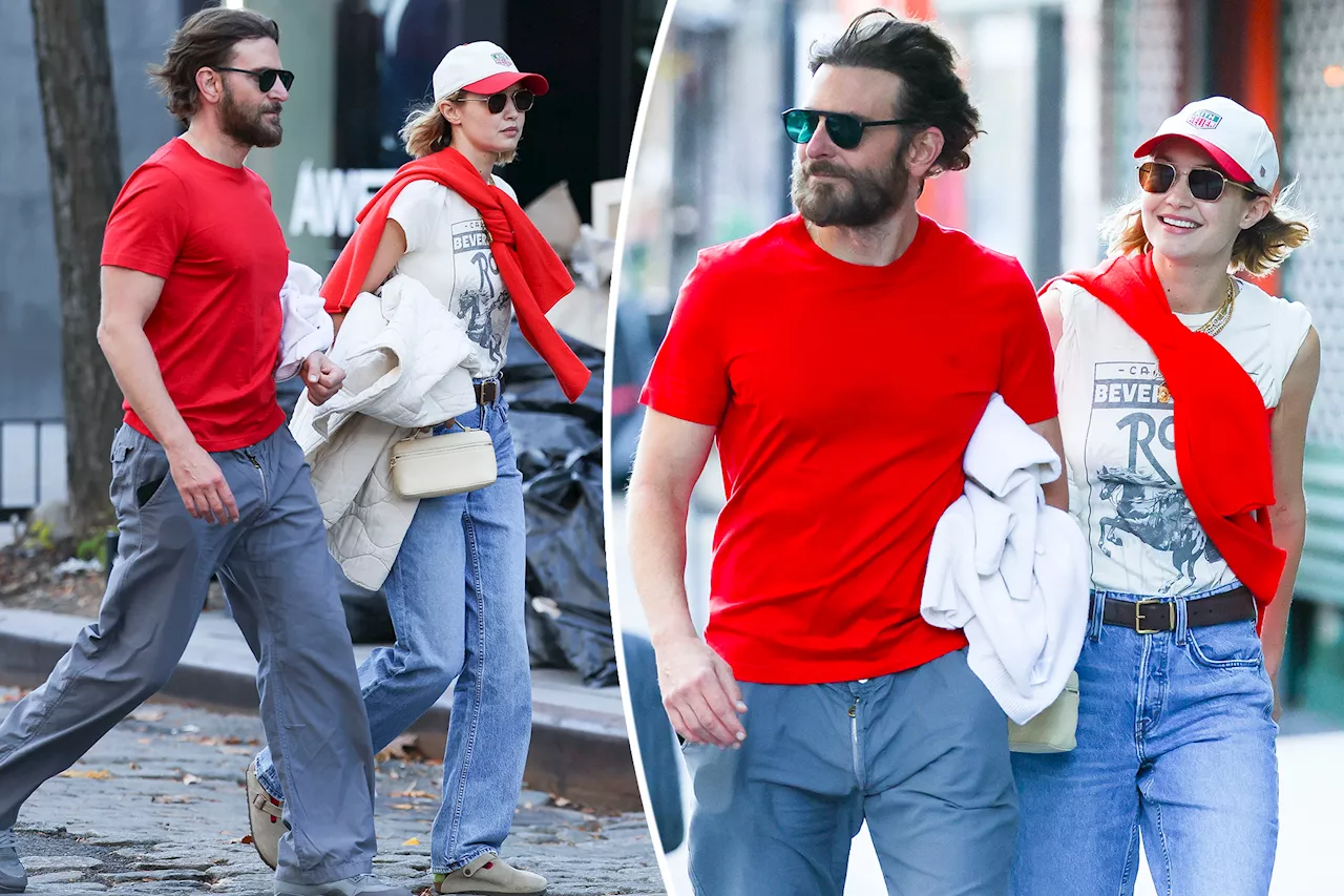 Gigi Hadid and Bradley Cooper match in red for stroll in New York City