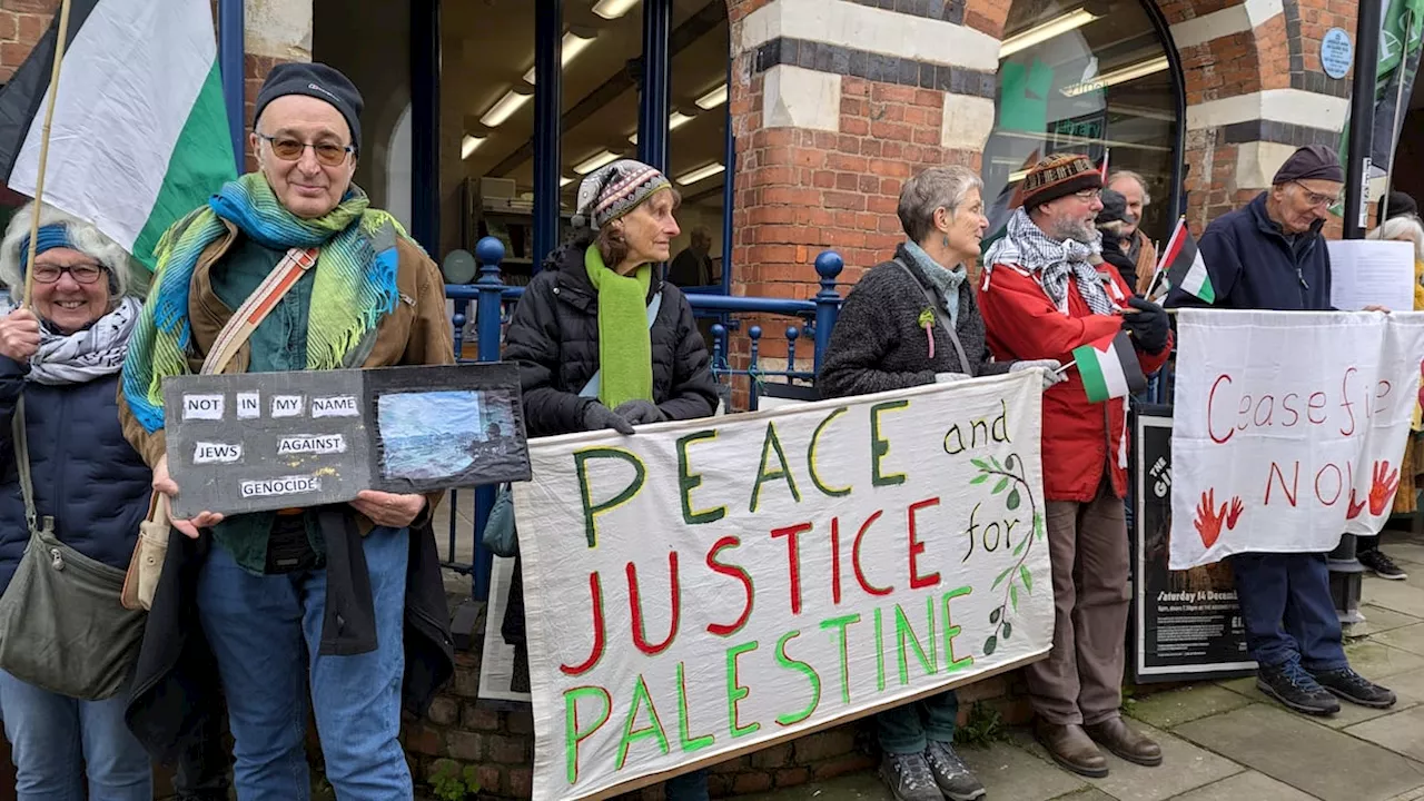 Local protesters gathered in Presteigne supporting the Radnor Palestine Links group.