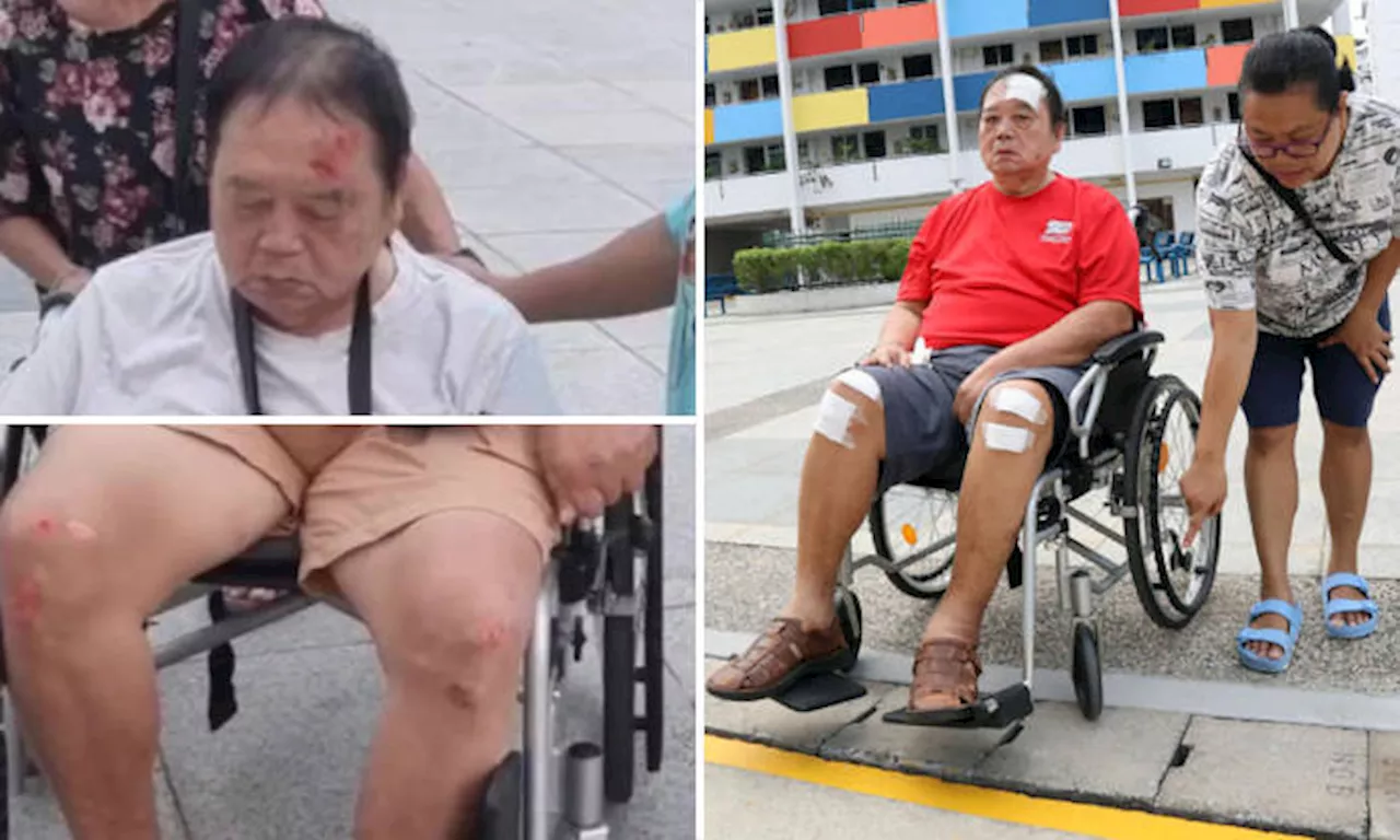 Man hurts head and knees in fall when his wheelchair gets caught in cracked drain cover in Paya Lebar