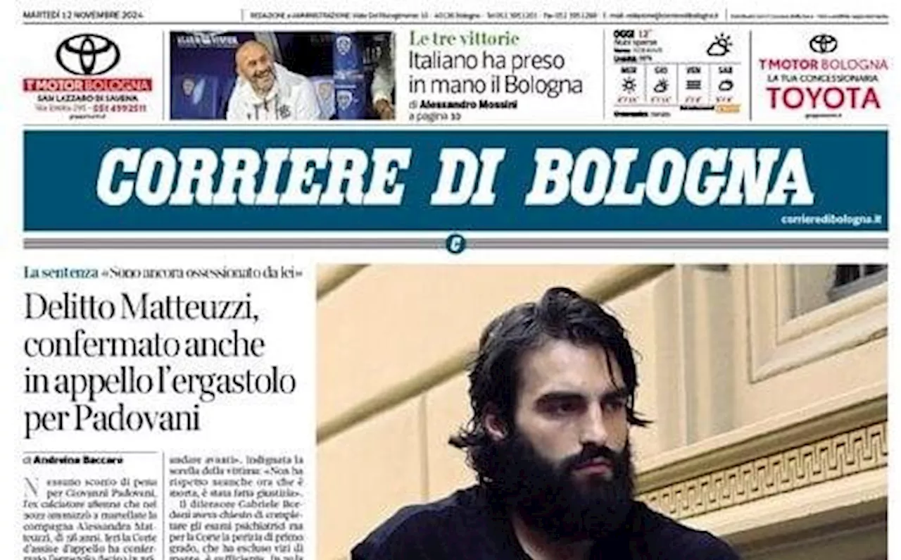 Il Corriere di Bologna in prima pagina: 'Vincenzo Italiano ha preso in mano i felsinei'