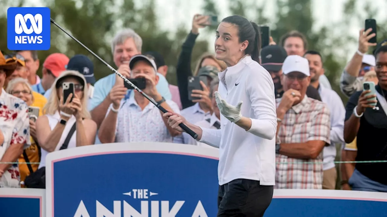 Caitlin Clark plays The Annika golf pro-am alongside Nelly Korda, shanking tee shot into crowd