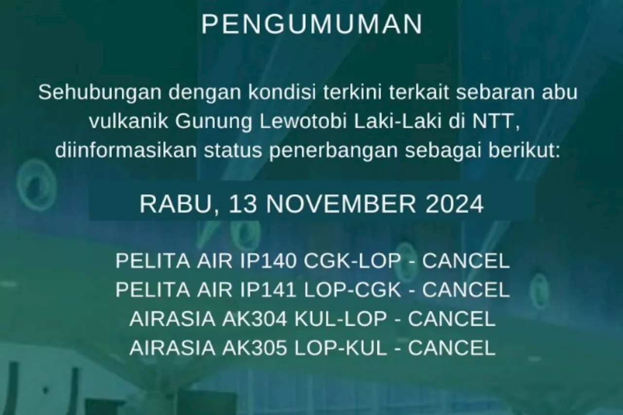 Dua rute penerbangan di Bandara Lombok batal dampak letusan Lewotobi