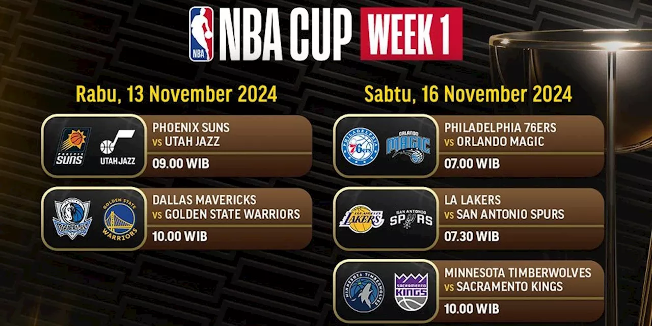 Jadwal Live Streaming Pertandingan Pekan 1 NBA Cup 2024/2025 di Vidio, 13-16 November 2024