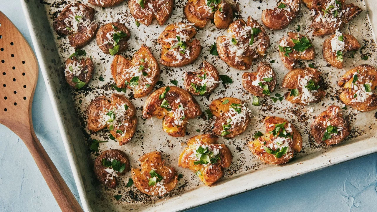 Crispy Smashed Potatoes With Parmesan and Herbs