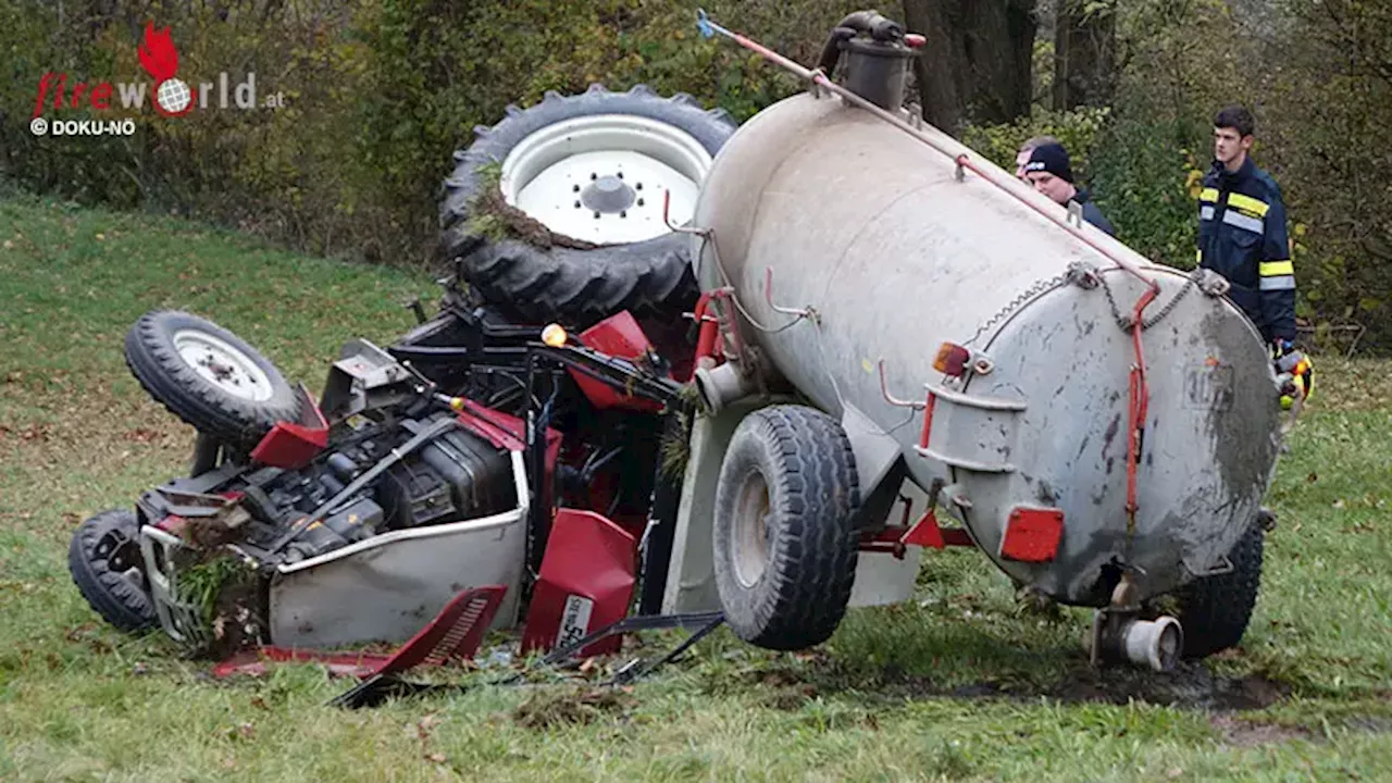 Nö: Schwerer Traktorunfall in abgelegenem Waldstück bei Loosdorf → ein Verletzter