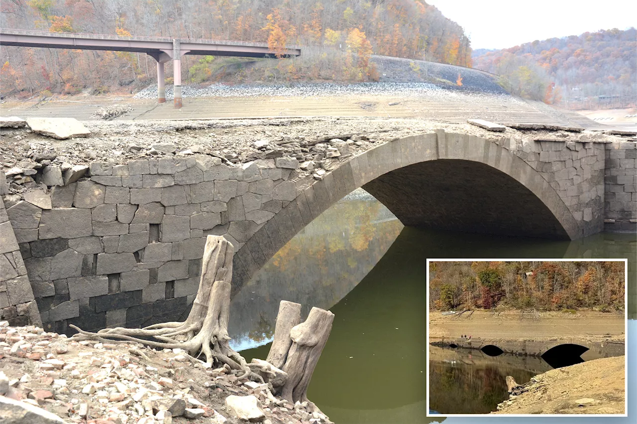 200-year-old Pennsylvania bridge reemerges from lake during drought, closed over collapse fears