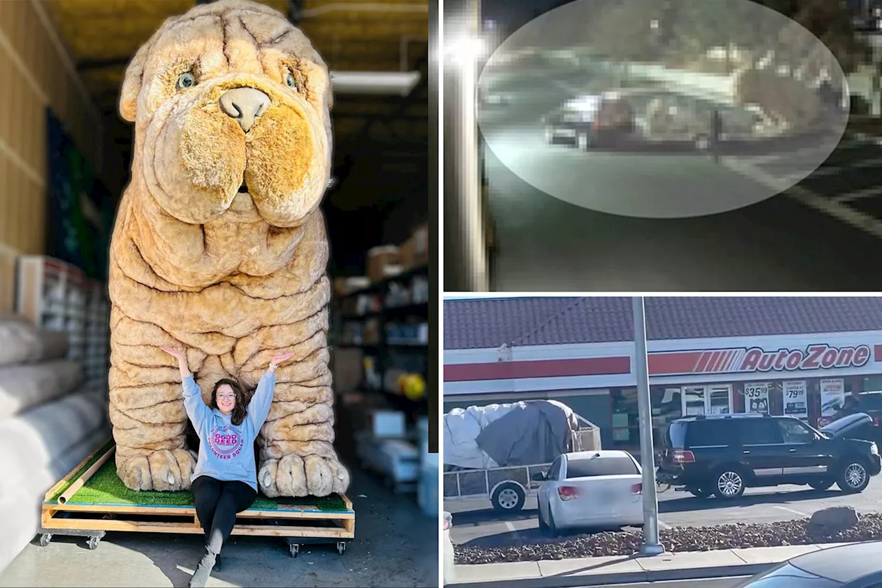 Massive 10-foot-tall, 700-pound stuffed animal vanishes -- then turns up at local AutoZone