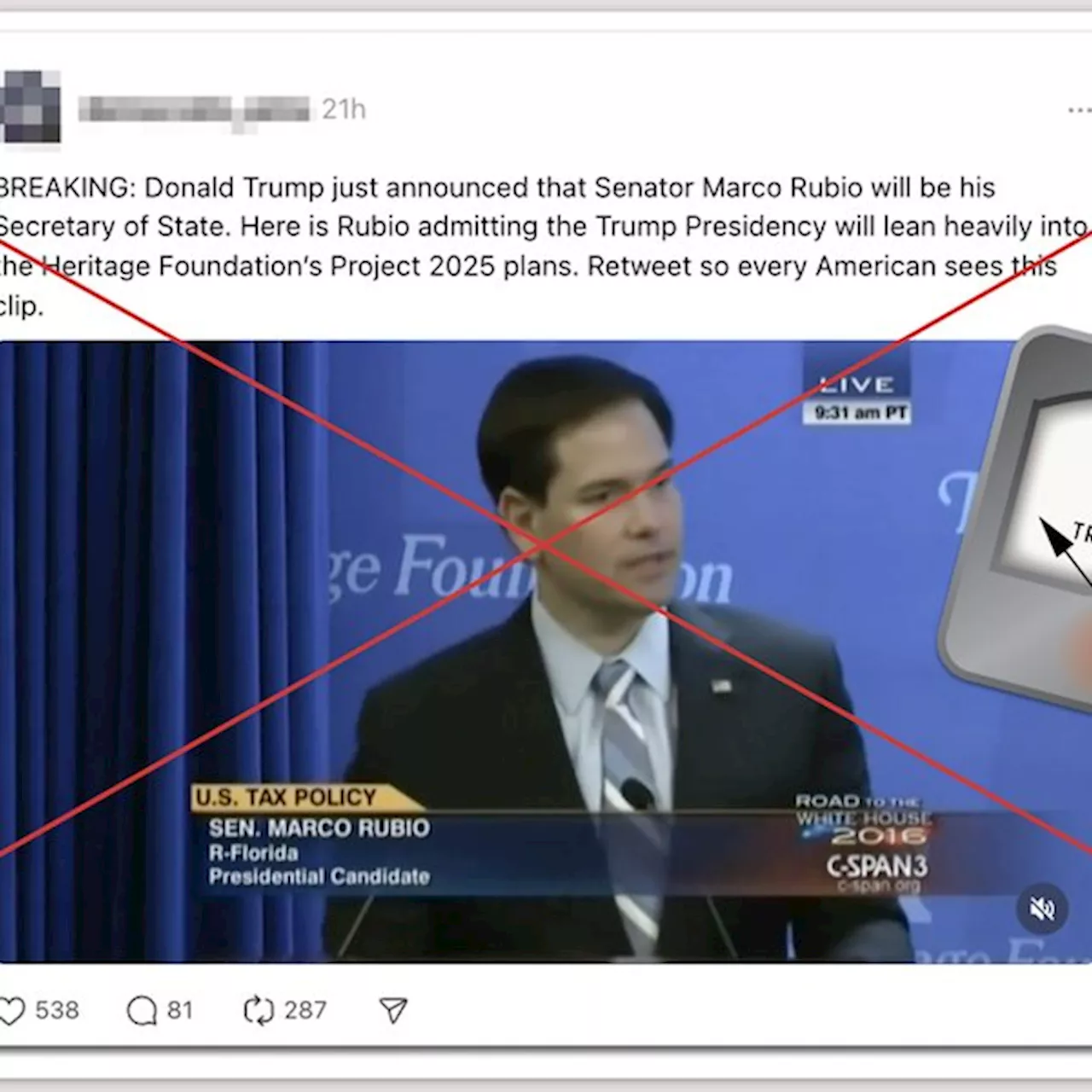 2015 Marco Rubio video not evidence of Project 2025 impact