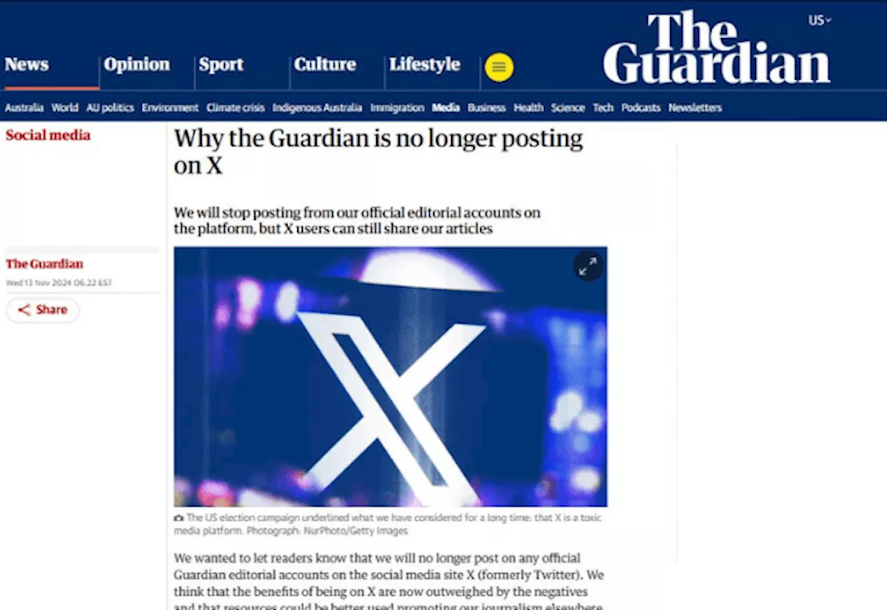 Jornal britânico The Guardian abandona X por