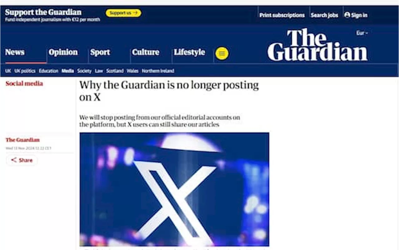 Protesta contro Elon Musk, il Guardian lascia la piattaforma X