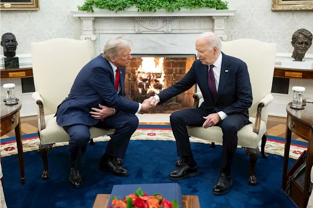 ‘Welcome back’: Trump, Biden shake hands at White House