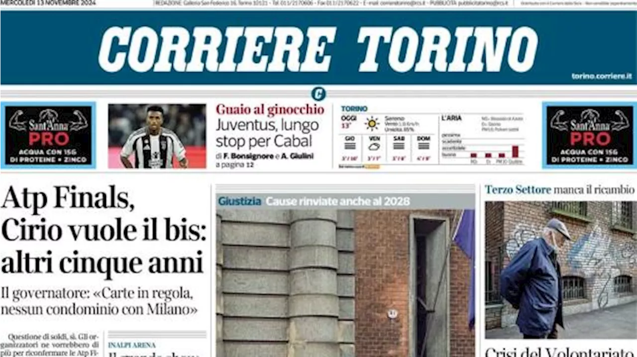 Corriere Torino in prima pagina: 'Juventus, lungo stop per Cabal'