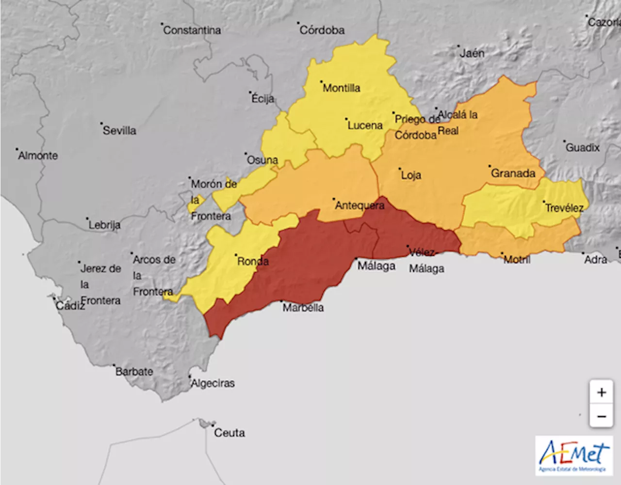 Malaga: Hever farevarsel til rødt nivå