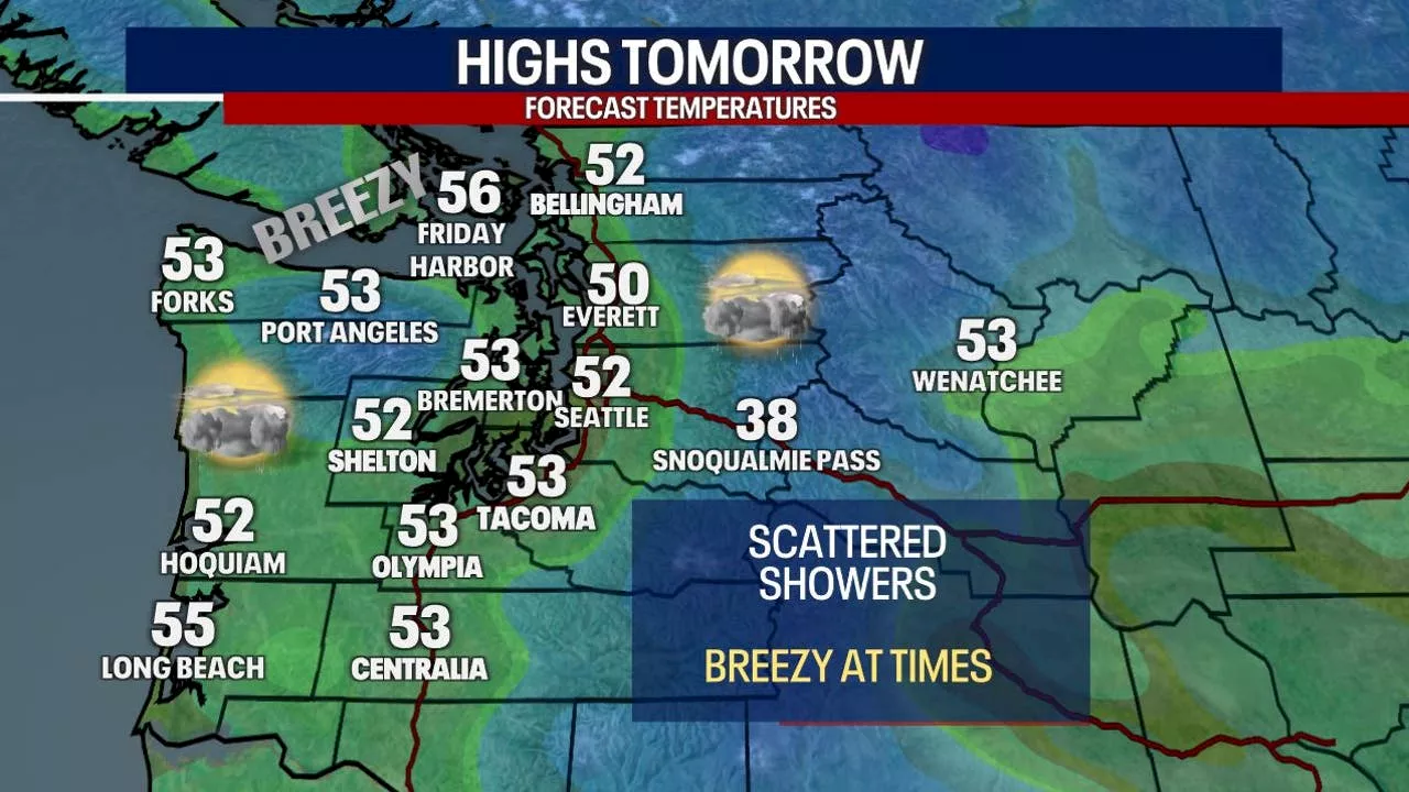 Seattle weather: Showers, breezy winds at times and high mountain snow Thursday